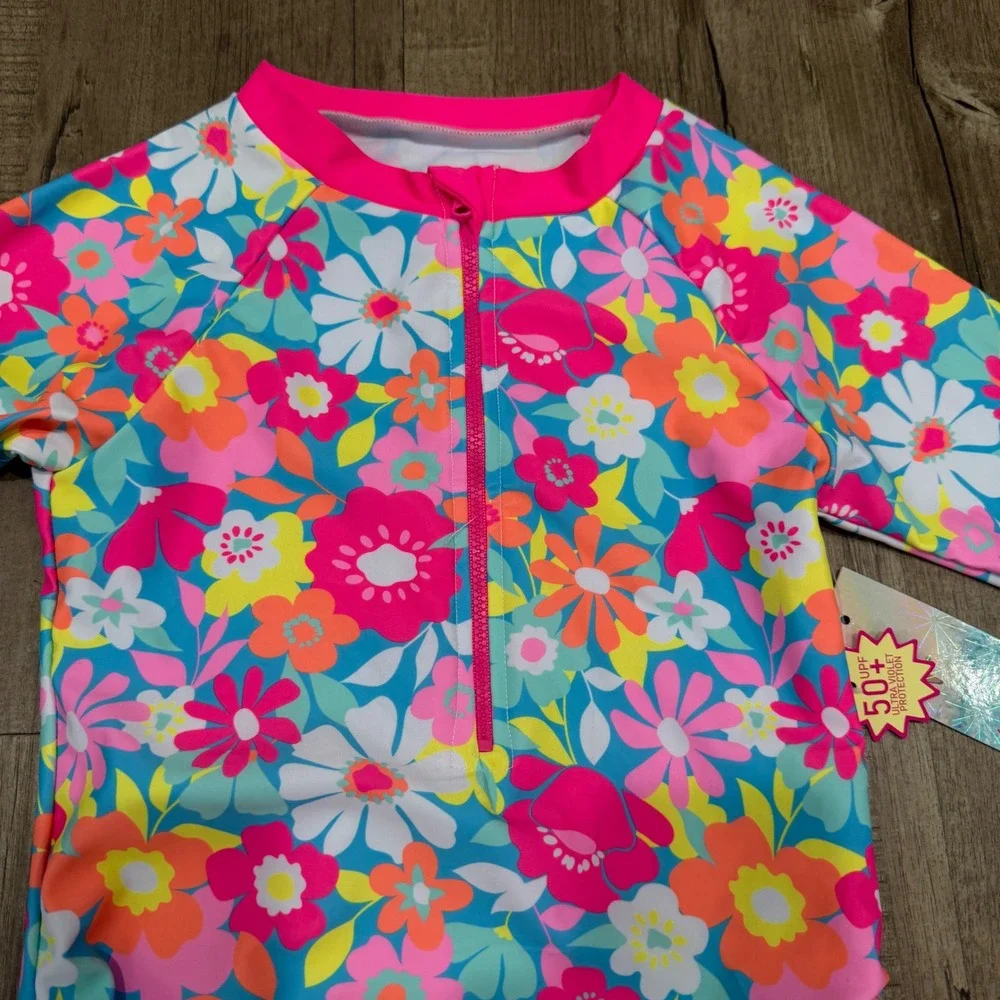 NEW bmagical by btween Long Sleeve Rash Guard One Piece Swimsuit Girls 10 Floral